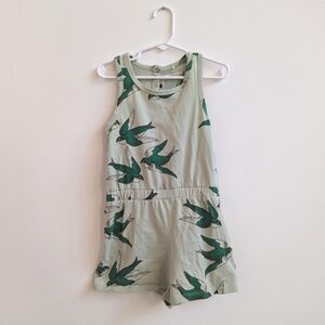 Mini Rodini Romper 3-5 Green Swallow Bird Shortalls Organic Small Shop